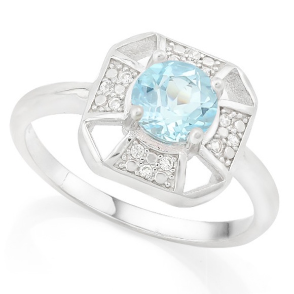 Ring 1/2 Ct Blue Topaz & Diamond 0.925 Sterling